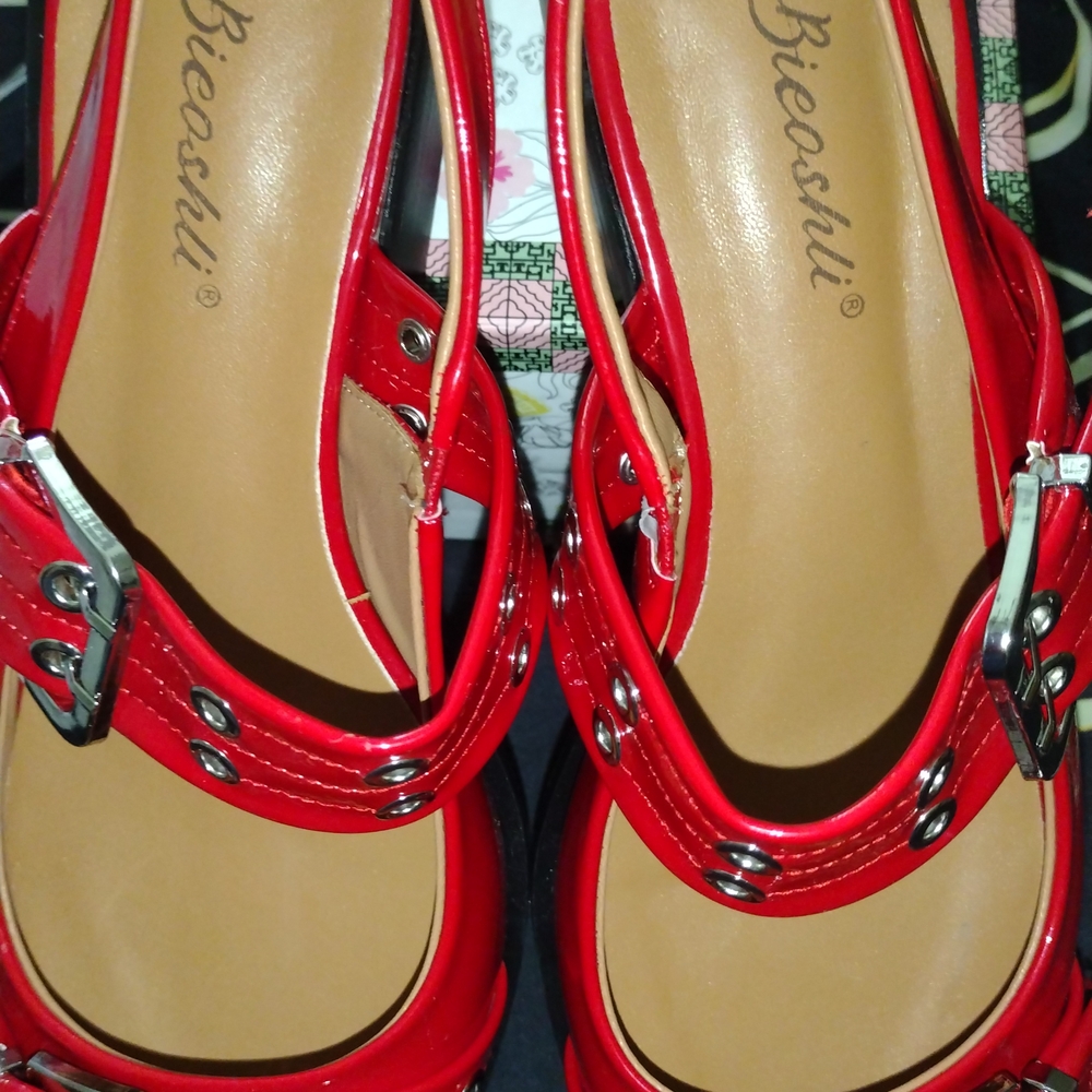 Chic Red Buckled Flats for Women - Picture 13 of 17